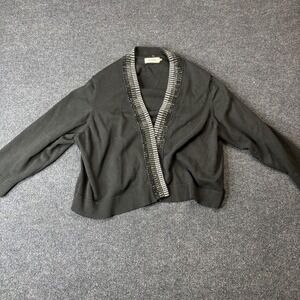 Calvin Klein Sweater Womens Medium Black Rhinestone Trim Open Front Cardigan